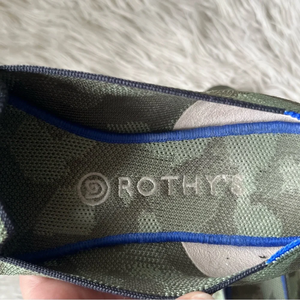 Rothy’s The Loafer Olive Camo Green Round Toe Knit Recycled Flat Shoe Size 10.5